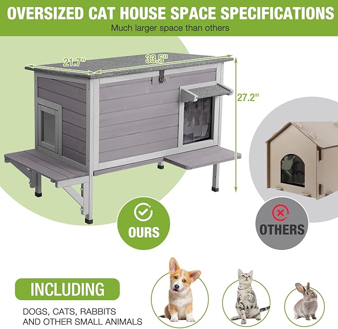 GUTINNEEN Insulated Outdoor Cat House with Triple-Layer Design - Weatherproof Cat Shelter with All-Round Insulated Foam Liner, Elevated Base & Escape Doors for Feral/Stray Cats (Winter-Ready)