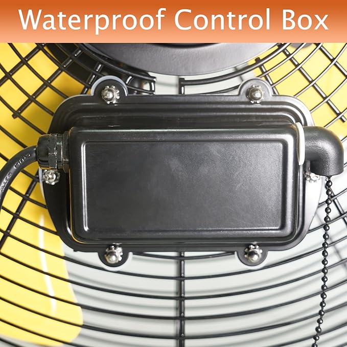HiCFM 5100 CFM 20 inch Outdoor High Velocity Wall Mounted Fan with IP44 Enclosure Motor, Sealed Control Box, 9 FT Cord & GFCI Plug, Weatherproof for Patio, Workstation - UL Listed, 2 Pack