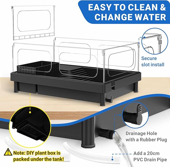 GOZILLA Small Turtle Tank with Adjustable Lamp, Acrylic Turtle Tank Starter Kit, Reptile Habitat and Terrarium with Multi-Functional Areas for Tortoise, Crab, Crayfish, Small Reptile.(Tank+Lamp)