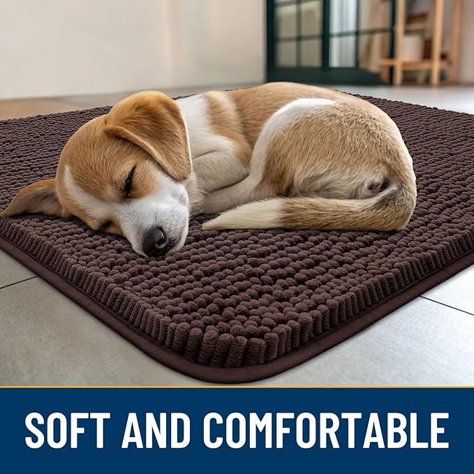 Smiry Dog Door Mat for Muddy Paws 40x32, Absorbs Moisture and Dirt Doormat, Non-Slip Washable Quick Dry Chenille Front Door Mat Indoor Entrance, Entryway Carpet for Inside Floor, Brown