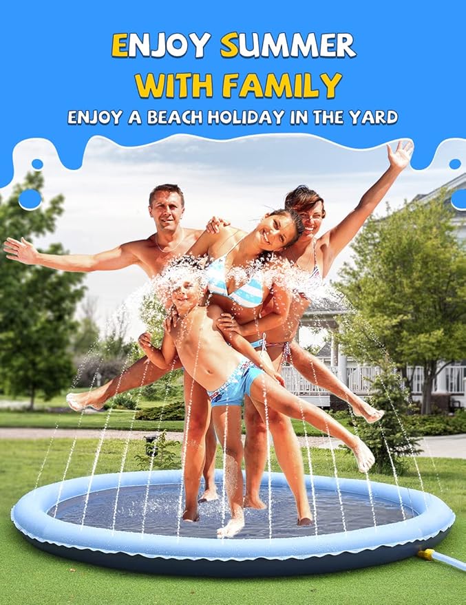VISTOP Non-Slip Splash Pad for Kids and Dog, Thicken Sprinkler Pool Summer Outdoor Water Toys - Fun Backyard Fountain Play Mat for Baby Girls Boys Children or Pet Dog (77 inch, Blue&Blue)