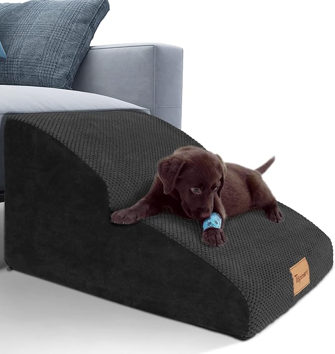 Topmart High Density Extended Foam Dog Ramp&Steps 2 Tiers,11.8" High,Non-Slip Dog Stairs,Soft Foam Pet Ladder with Waterproof Cover,Best for Injured,Older Cats,Pets with Joint Pain