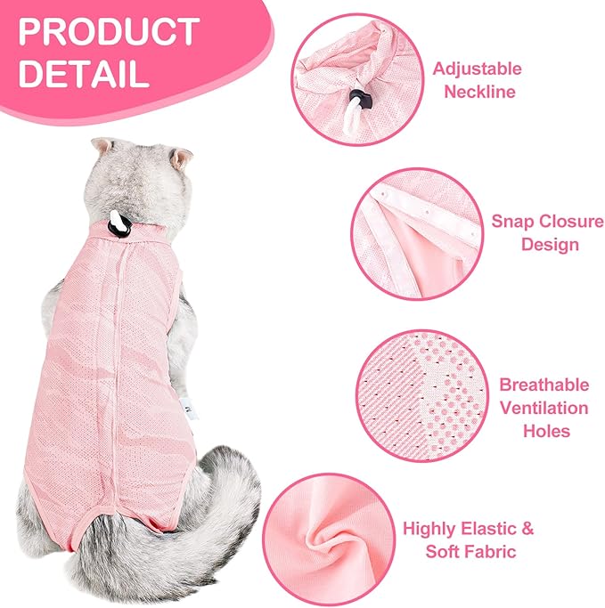 Cat Recovery Suit Cat Onesie for Cats After Surgery, Breathable Cat Surgery Recovery Suit Female for Abdominal Wounds, Kitten Recovery Suit E-Collar Alternative Cat Onesie After Spay Anti Licking