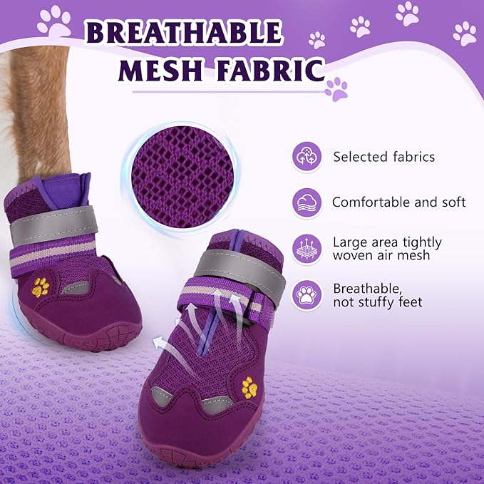 Dog Shoes for Large Medium Small Dog, Mesh Breathable Dog Shoes for Hot Pavement, Anti-Slip Dogs Boots Paw Protectors with Reflective for Outdoor Walking Indoor Hardfloors (Size 8)