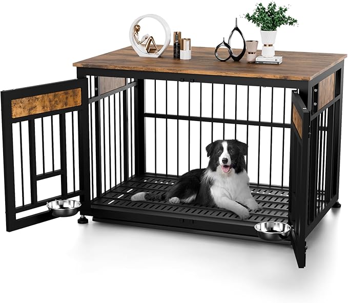Heavy Duty Dog Crate Furniture for Large Dogs, Decorative Pet House End Table, 42inch Large Wooden Cage Kennel Furniture Indoor for Medium Dog