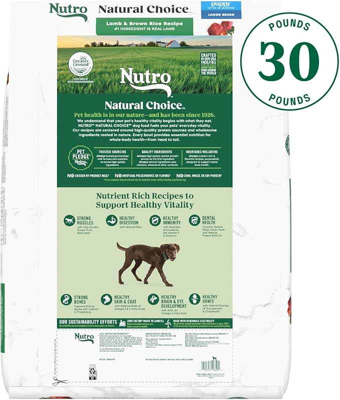 Nutro Natural Choice Large Breed Puppy Dry Dog Food, Lamb and Brown Rice Recipe, 30 lbs.