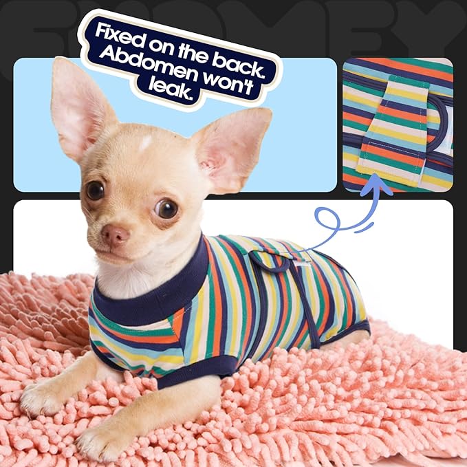 FUAMEY Recovery Suit for Dogs After Surgery,Soft Breathable Dog Bodysuit E-Collar & Cone Alternative Surgical Suit,Male Female Dog Neuter Spay Suits Anti Licking Wounds Onesie Dark Blue Stripes M
