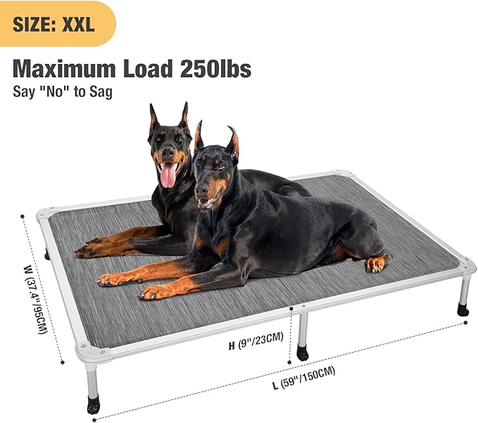 Veehoo Chew Proof Elevated Dog Bed - Cooling Raised Pet Cot - Silver Aluminum Frame and Durable Textilene Mesh Fabric, Unique Designed No-Slip Feet for Indoor or Outdoor Use, Black Silver, XX Large