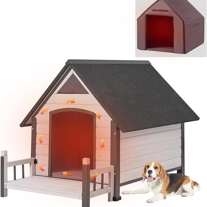 Metal Frame Dog House with Insulated Liner for Indoor & Outdoor Use - Large Dog Kennel with Weatherproof Roof & Foot Pads for Small, Medium & Large Dogs(White)
