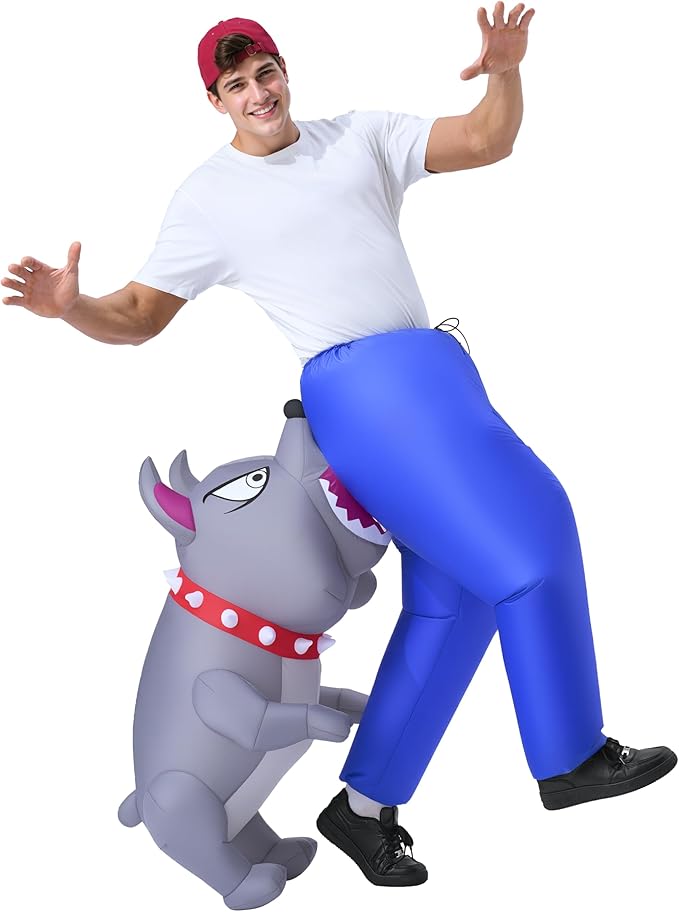 Spooktacular Creations Inflatable Dog Costumes for Adults, Biting By a Bulldog Blow up Outfit for Halloween Themed Parties