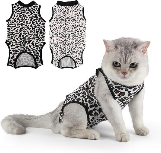 2 Packs Cat Surgery Recovery Suit Surgical Clothes Abdominal Wounds Anti-Licking Cat Bodysuit Onesie Substitute E-Collar& Cone