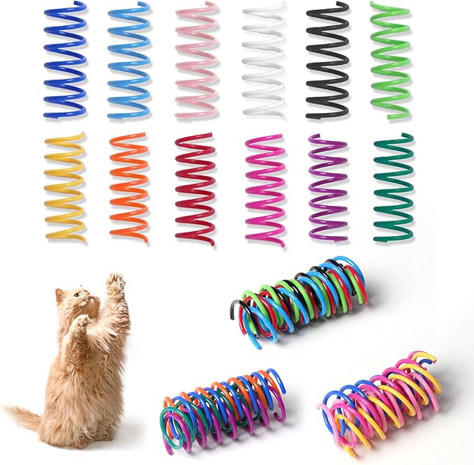 24PCS 12Colors Cat Spring Toys for Indoor Cats, Interactive Coil Springs for Self Play, Durable Heavy Plastic Cat Spiral Spring, Hunting, Biting, Swatting Creative Kitten Toy.