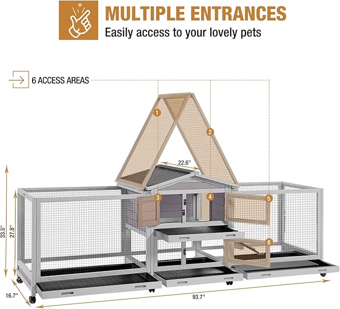 GUTINNEEN Rabbit Hutch Guinea Pig Cage with Double Run Indoor Bunny Hutch Outdoor Rabbit House with Deeper No Leak Trays and Wheels
