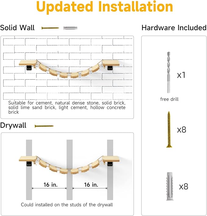 FUKUMARU Cat Bridge Wall Mounted, 12.8-Inch Expanded Feline Perch & Climbing Steps for Custom Kitten Highway Systems, Multi-Level Wall Shelves Furniture