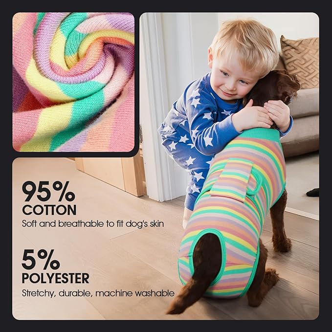 FUAMEY Recovery Suit for Dogs After Surgery,Soft Breathable Dog Bodysuit E-Collar & Cone Alternative Surgical Suit,Male Female Dog Neuter Spay Suits Anti Licking Wounds Onesie Mint Green Stripes M