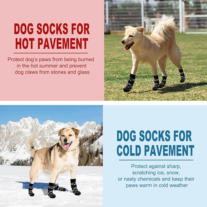 EXPAWLORER Anti Slip Dog Socks to Prevent Licking Paws, Dog Shoes for Hot Pavement, Dog Booties for Small Medium Large Senior Dogs, Traction Control Dog Boots & Paw Protectors for Hardwood Floors