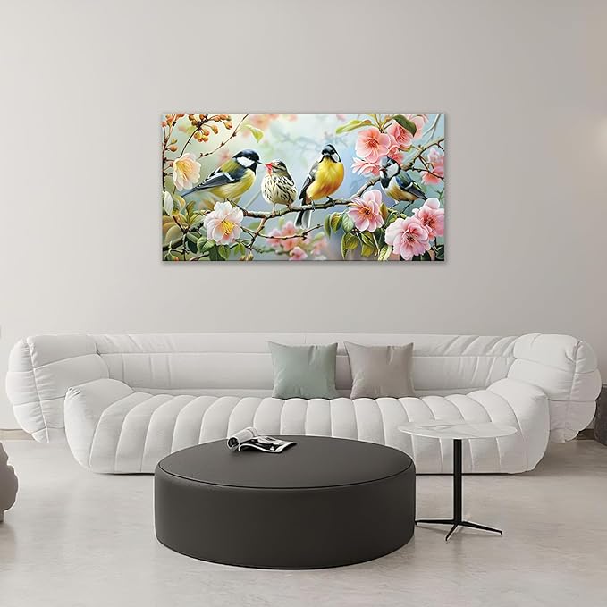 Large Birds Wall Art for Living Room Spring Flower Nature Art Big Space Size Framed Bedroom Office Canvas Prints Pictures Painting Artwork Office Bedroom Home Decor 60"x30"
