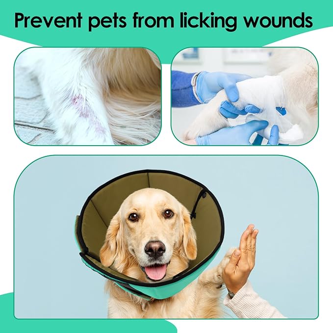 Small Dog Cone Collar, Adjustable Soft Dog Cone for Small Dogs to Stop Licking, Breathable Pet Recovery Cone for Small Male Female Dogs, Green S