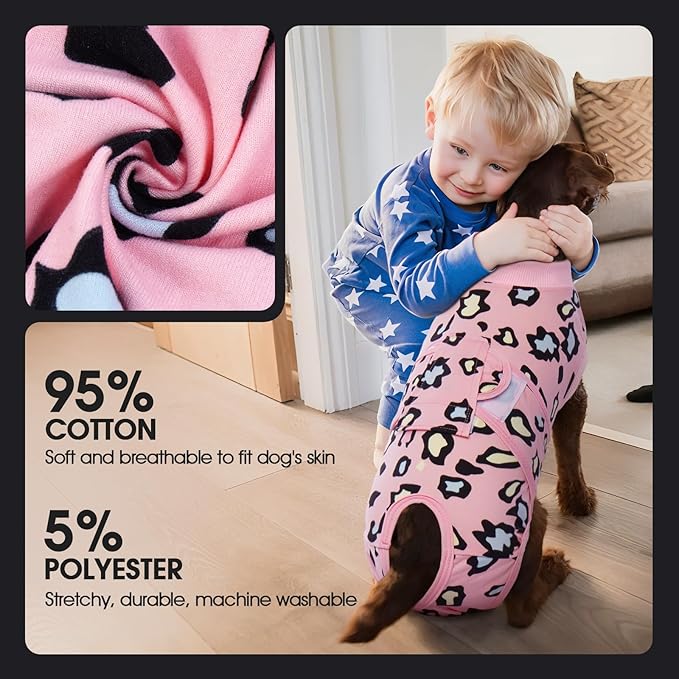 FUAMEY Recovery Suit for Dogs After Surgery,Soft Breathable Dog Bodysuit E-Collar & Cone Alternative Surgical Suit,Male Female Dog Neuter Spay Suits Anti Licking Wounds Onesie Pink Leopard XS