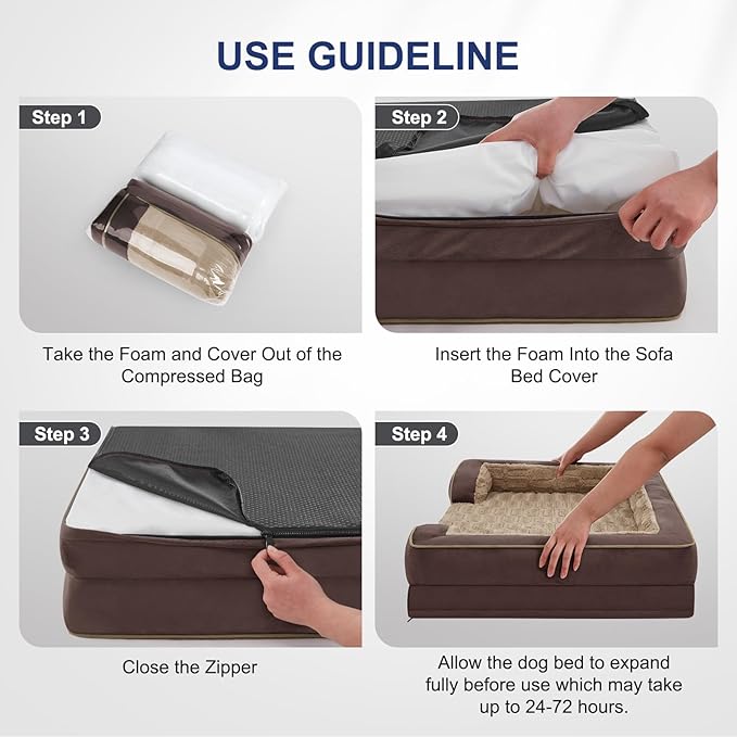 FURTIME Orthopedic Dog Bed for Extra Large Dogs - XL Washable Dog Sofa Beds Large, Supportive Foam Pet Couch Bed with Removable Washable Cover, Waterproof Lining and Nonskid Bottom, Khaki