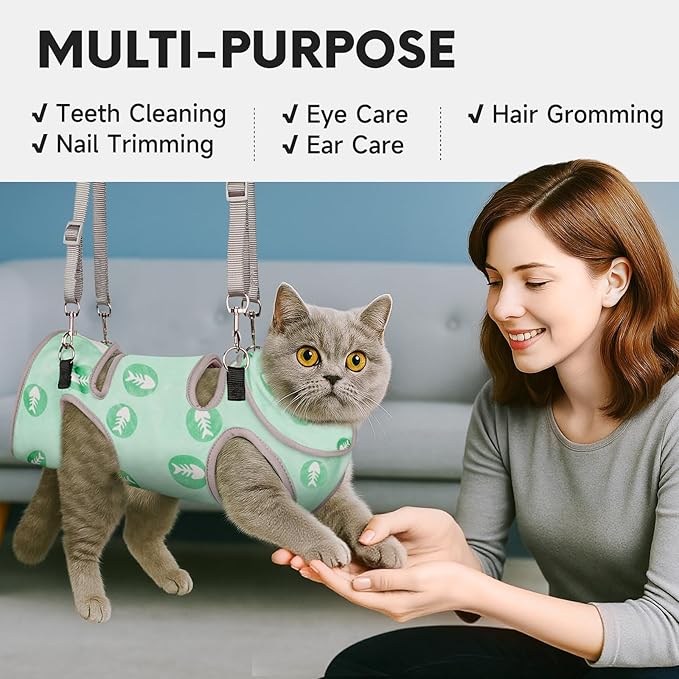 Supet Cat Grooming Hammock, Self-Adherent Cat Wrap for Cutting Nails, Anti-Escape Calming Wrap for Medicine, Nail Clipping, Teeth Brushing, Ear Cleaning