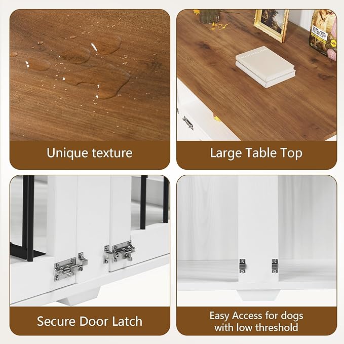 Furniture Dog Crate for 2 Dogs, 41 Inch Dog Kennel Furniture with Removable Divider and Shelf Storage, Wooden Dog Crate for Small/Medium Dogs, White