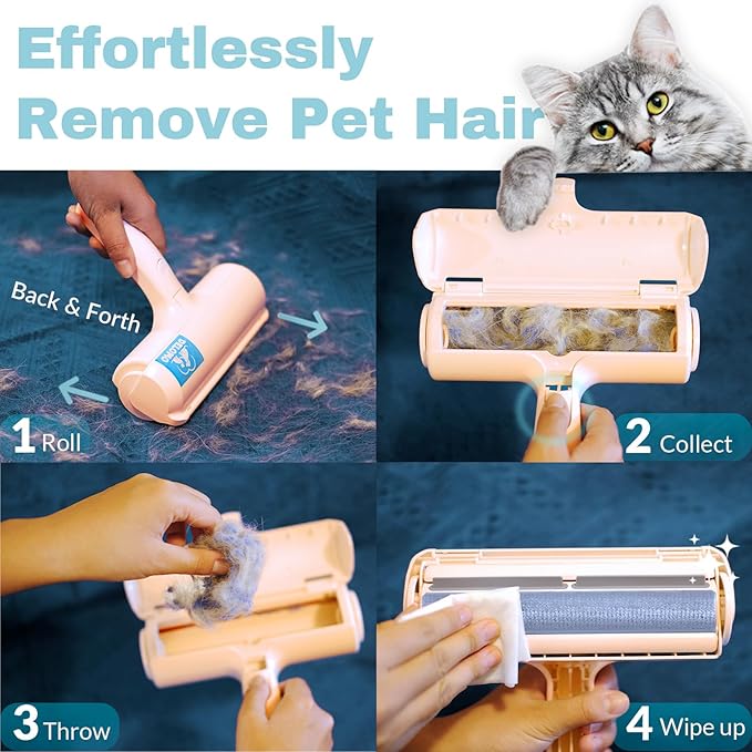 DELOMO Pet Hair Removal Tool, Pet Hair Remover - Lint Roller for Pet Hair - Cat and Dog Hair Remover for Couch, Furniture, Carpet, Car Seat, Reusable Lint Roller with Fur Bin, Pet Owner Essential