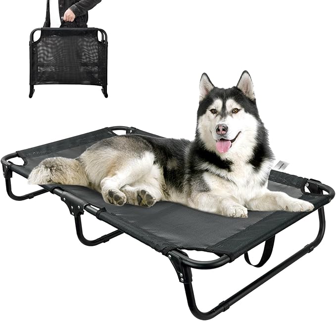 Elevated Dog Bed, Foldable Raised Dogs Bed Outdoor Dog Cots Beds for Large Dogs Cooling Outside Camping Chew-Proof No Assembly Need, Black