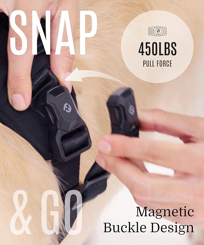 2025 New Edition, Fei & Eve MagEase Dog Harness - 3-Second Magnetic Buckles | 3-Point No-Pull Control | Heavy-Duty 900D Nylon | Dual Safety Handles | Breathable Mesh | Adjustable Fit | X-Large,Black