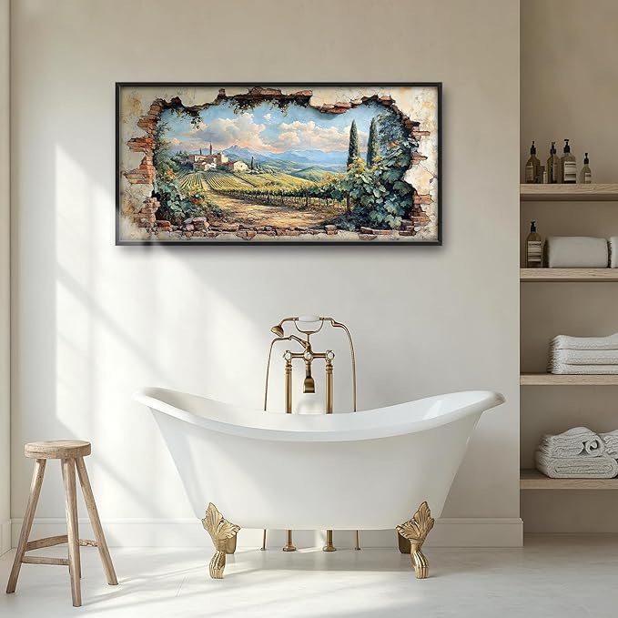 Large Farmhouse Country Landscape Wall Art for Living Room, Rustic Countryside Canvas Oversized Wall Decor, Vintage Scenery Framed Pictures Painting Print Artwork for Bedroom Office 60L" x 30W"