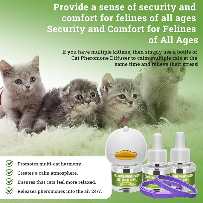 2 Diffusers& 6 Refills +2pcs Calming Collar Cat Calming Diffuser, Plug in Diffuser Cat Pheromone Calming Diffuser Starter Kit Helps Ruduce Anxious, Anti-Stress & Comforts Cats