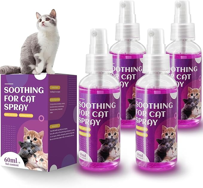 Cat Calming Spray, Cat Pheromone Calming Spray, Natural Calming Solution for Cats, Reduce Kittens Stress, Anxiety, Scratching, Protect Furniture and Floors, Suit For Home, Travel, Vet Visits, 4 PACKS