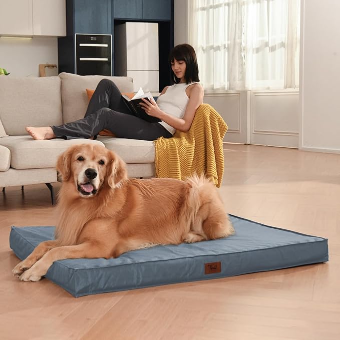 Outdoor Dog Bed for Small Dogs, Waterproof Dog Crate Bed for Small Dogs, Orthopedic Egg Crate Foam Puppy Beds with Washable and Removable Oxford Cover, Blue