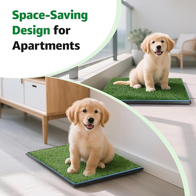 Dog Grass Pad with Tray,35.5” x 23.6” Indoor Dog Potty System 2 Pics Replacement Artificial Grass Mats-5 Pics Disposable Puppy Pads,for Puppy Training Apartment,Balcony and Apartment Use