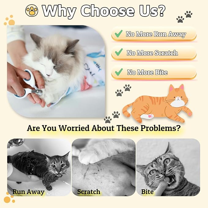 27.6" Cat Wrap for Grooming-Premium Cat Grooming Wrap Cat Restraint for Nail Clipping, Self-Adherent Soft Cat Blanket to Wrap Cat Anti-Scratch Anti-Escape Grooming Bag (White, XL(Within 17lbs))-