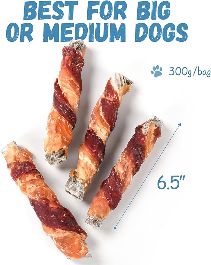 Dog Treats Chicken Duck Wrapped Cod Skin Sticks, Rawhide-Free, Grain-Free Dog Chewy Treats for Healthy Teeth and Coat,Training Treats for Small Medium Large Dogs, 9-10 Counts