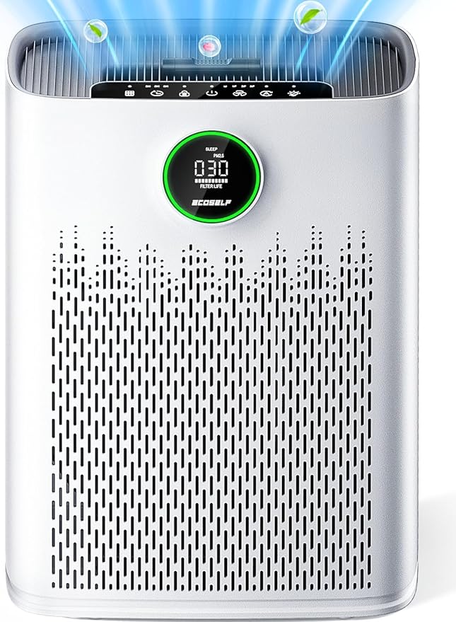 Air Purifiers for Home Large Room, Cover Up to 2400 Ft² with True HEPA Filter, Smart Mode, PM2.5 Air Quality Display, 22dB Sleep Mode, Aromatherapy with 2X-Purification & 360°Air Outlet, HAP603, White