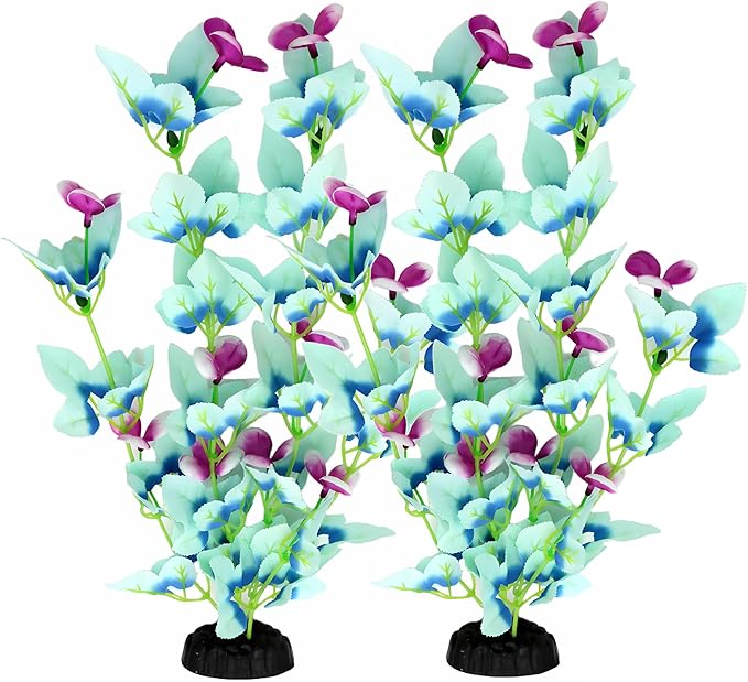 16 Inch Aquarium Fish Tank Plant Betta Fish Tank Decor,2 Pack Silk Aquarium Plants for Aquarium Decoration (White-Blue)