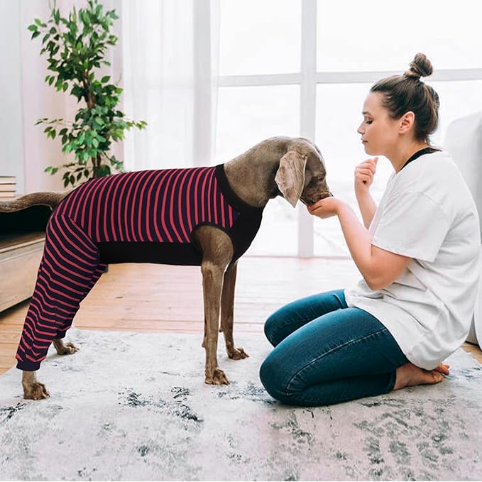 Kuoser Dog Recovery Suit, Anti Licking Dogs Rear Leg Sleeve, Abdominal Dog Surgical Suit with Pants Cover Protect Wounds, Dogs Elbow Protector Soft Pet Surgery Onesie Cone Alternative, Red 2XL