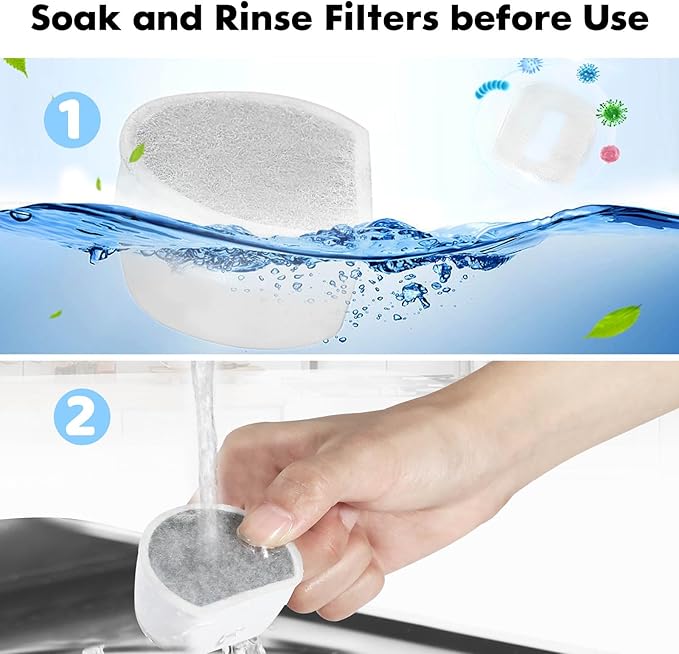 8 Pack Cat Water Fountain Filters Replacement, 4 Carbon Filters and 4 Foam Sponge Pre-Filter Fit for Multiple Ceramic and Stainless Steel Pet Fountains