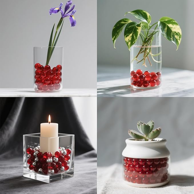 2.16LB Glass Beads Vase Filler Aquarium Gravel Decor Flat Glass Marbles Gems Pebbles Fish Tank Rocks Home Decorative Art Craft - Red