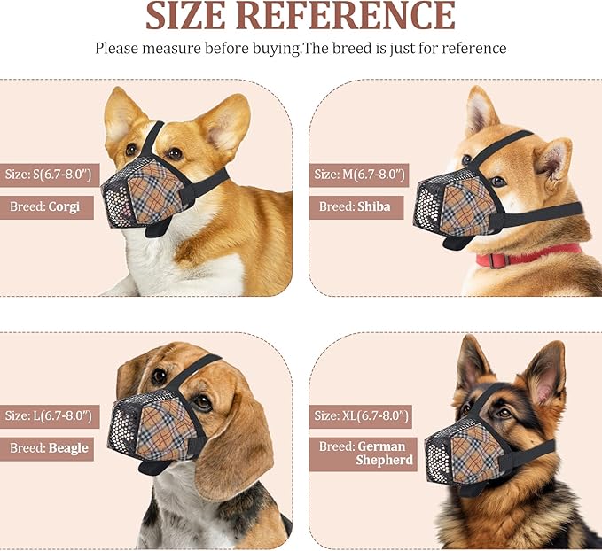 Dog Muzzle for Small Large Dogs - Soft Nylon Basket Muzzle with Adjustable Strap, Breathable Mesh Design Prevents Biting Chewing Licking Eating - Ideal for Training, Grooming & Vet Visits (Yellow, L)