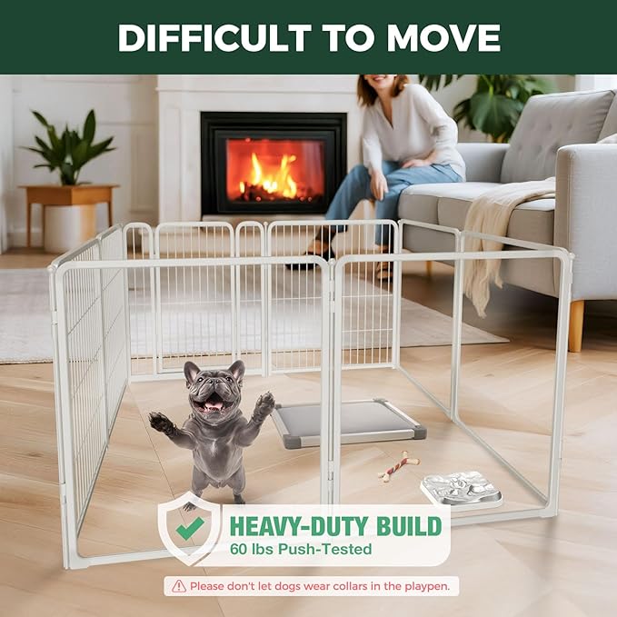 FXW Homeplus Unleashed Indoor Dog Playpen - Stress-Free and Safe Play, Heavy Duty 32 Inch 4 Acrylic Panels + 4 Wire Panels Dog Pen for Small and Medium Dogs, White│Patented