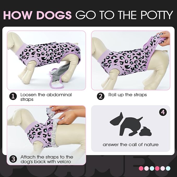 FUAMEY Recovery Suit for Dogs After Surgery,Soft Breathable Dog Bodysuit E-Collar & Cone Alternative Surgical Suit,Male Female Dog Neuter Spay Suits Anti Licking Wounds Onesie Purple Leopard XS