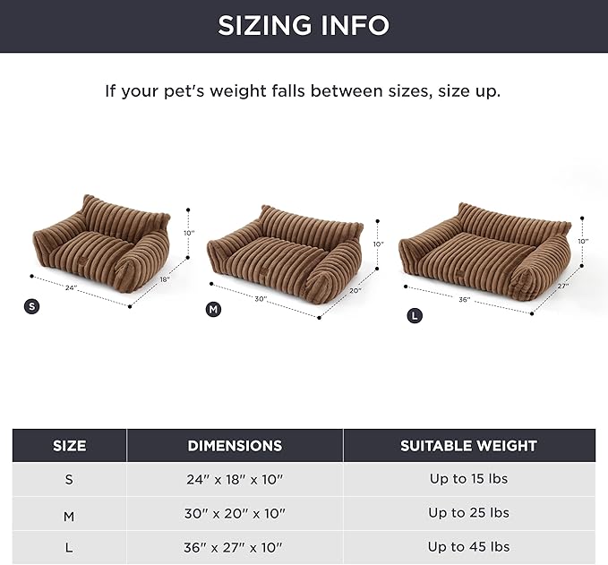 Bedsure Cute Dog Couch for Pets - Fluffy Dog Sofa with Premium Soft Corduroy Fleece, Pet Couch Bed with Washable Cover, Supportive Pet Sofa Bed for Medium Large Dogs, 36in, Copper Brown