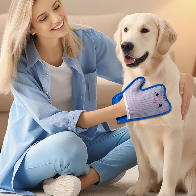 Haiou 4 Pcs Pet Hair Removal Gloves Washable, Magic Brush Reusable Grooming Gloves for Dogs, Cats on Furniture, Beds, Cars Quick Fur Remover Tool