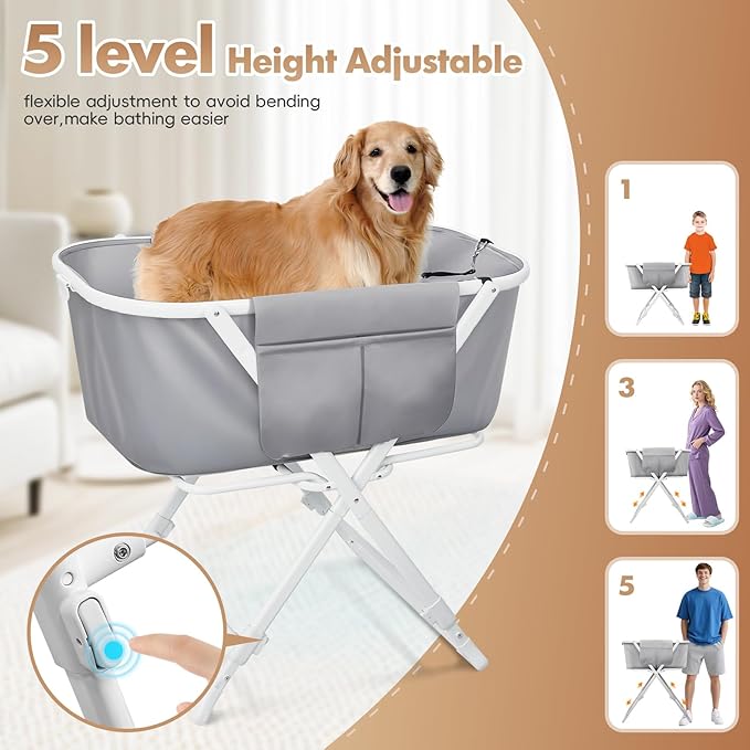 Portable Dog Bathtub, Elevatable Dog Washing Station for Bathing Shower and Grooming, Collapsible Dog Bath Tub for Small/Medium/Large Dogs, Cats & Other Pet (Medium Dogs Bathtub)