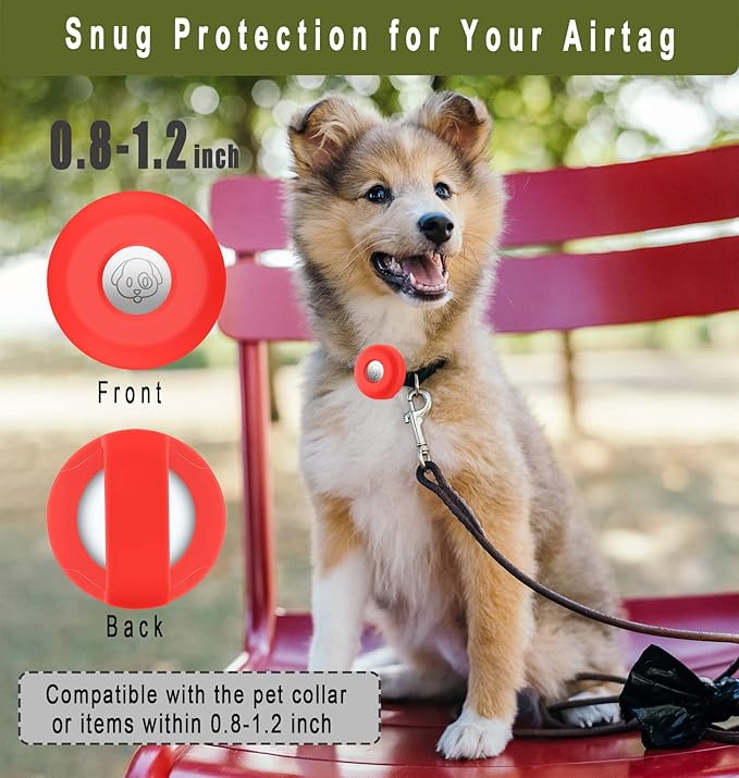 Airtag Holder for Dog Collar, Cibaabo Silicone Air Tag Case Cover Compatible with Apple Airtags for 0.8-1.2inch Cat Pet Collar Harness Loop