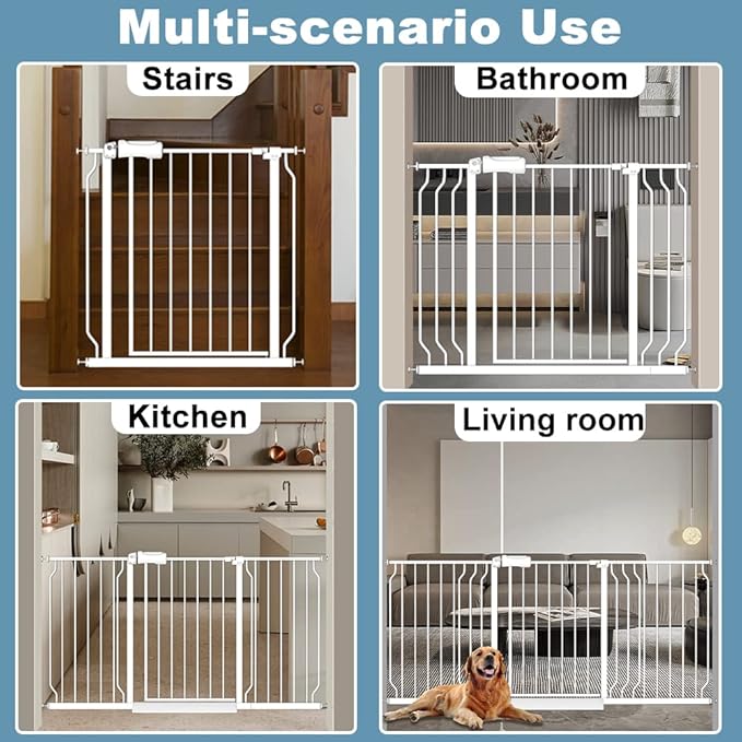 Safety Baby Gates for Doorway Stairs 43.5-48 Inch Extra Wide Child Gate for Kid Pet Dog Gate Indoor Pressure Mounted No Drill Baby Gate White