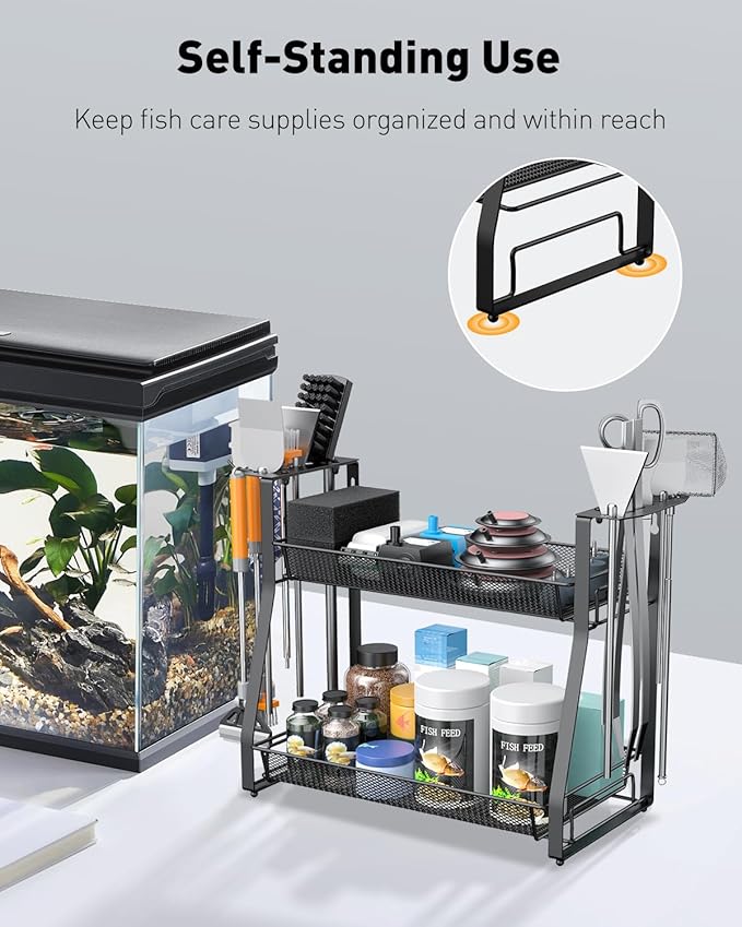 Pawfly Aquarium Tool Organizer, Detachable Metal Fish Tank Accessory Organizer, Aquascaping Tool Storage Rack for Terrariums, Shrimp Tanks & Planted Tanks, Fish Tank Maintenance Tool Holder Shelf